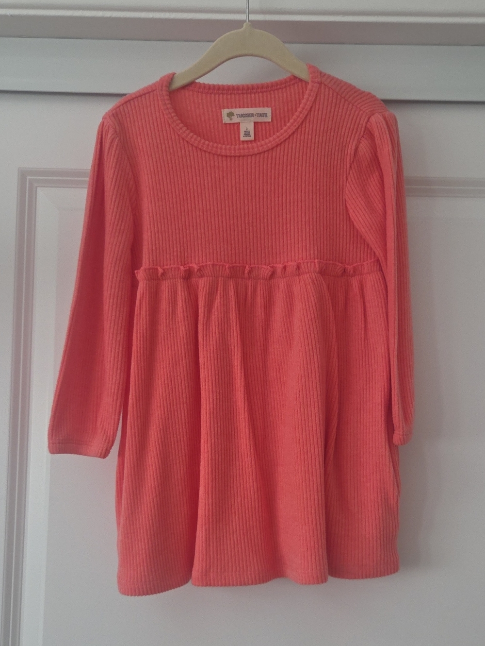 Coral Ribbed Long Sleeve Dress